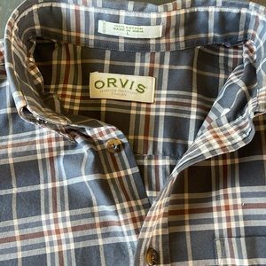 Orvis Button Down Shirt Men’s Sz L Gray Plaid Long Sleeve Thick Cotton